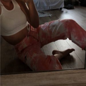 THE RAGGED PRIEST Tie dye wide leg high rise pants